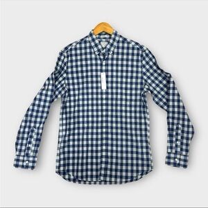J Crew Secret Wash 98% Organic Cotton Stretch Shirt Mens Medium Blue Check NWT